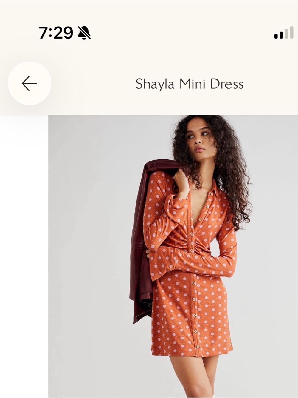 Free People Shayla Mini Dress in Rust with Light Pink Polka Dots